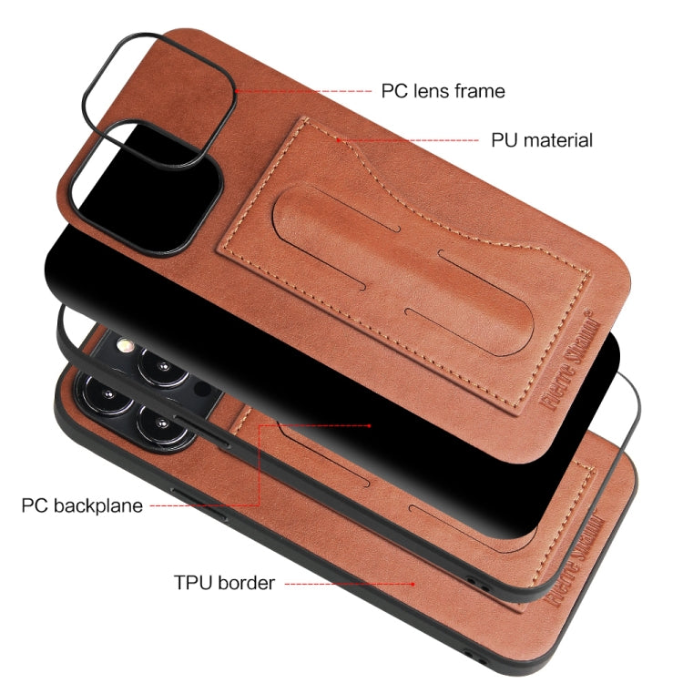 For iPhone 13 mini Fierre Shann Full Coverage Protective Leather Case with Holder & Card Slot (Brown) - iPhone 13 mini Cases by FIERRE SHANN | Online Shopping UK | buy2fix