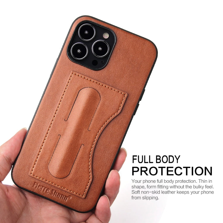 For iPhone 13 mini Fierre Shann Full Coverage Protective Leather Case with Holder & Card Slot (Brown) - iPhone 13 mini Cases by FIERRE SHANN | Online Shopping UK | buy2fix