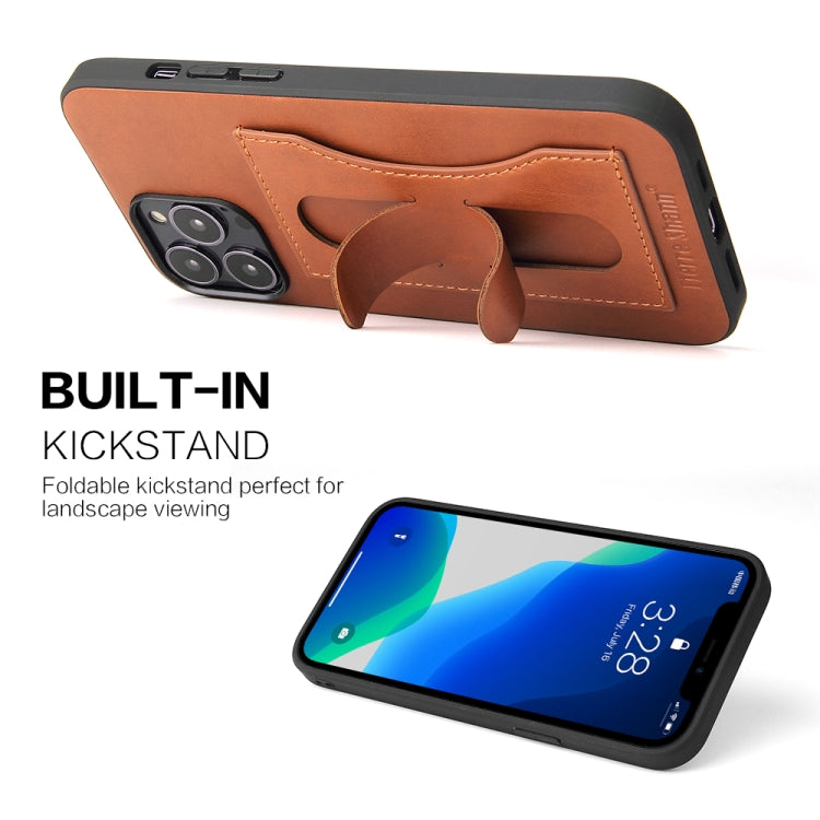 For iPhone 13 mini Fierre Shann Full Coverage Protective Leather Case with Holder & Card Slot (Brown) - iPhone 13 mini Cases by FIERRE SHANN | Online Shopping UK | buy2fix