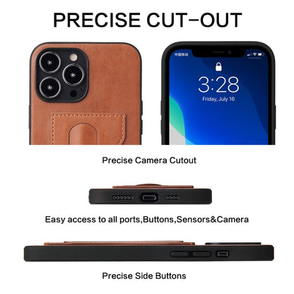 For iPhone 13 mini Fierre Shann Full Coverage Protective Leather Case with Holder & Card Slot (Brown) - iPhone 13 mini Cases by FIERRE SHANN | Online Shopping UK | buy2fix