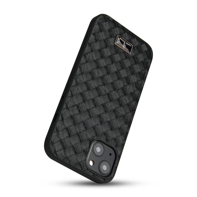 For iPhone 13 mini Fierre Shann Leather Texture Phone Back Cover Case (Woven Black) - iPhone 13 mini Cases by FIERRE SHANN | Online Shopping UK | buy2fix