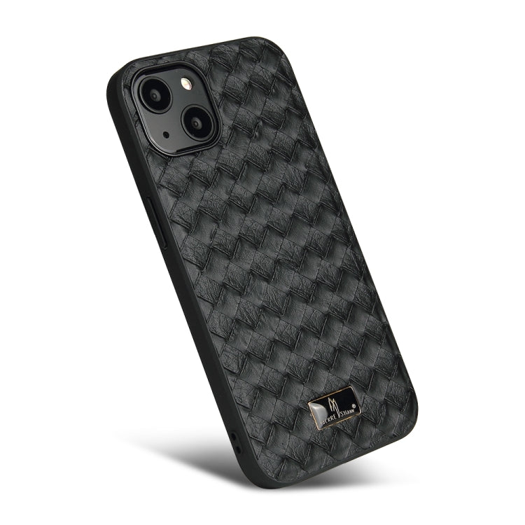 For iPhone 13 mini Fierre Shann Leather Texture Phone Back Cover Case (Woven Black) - iPhone 13 mini Cases by FIERRE SHANN | Online Shopping UK | buy2fix