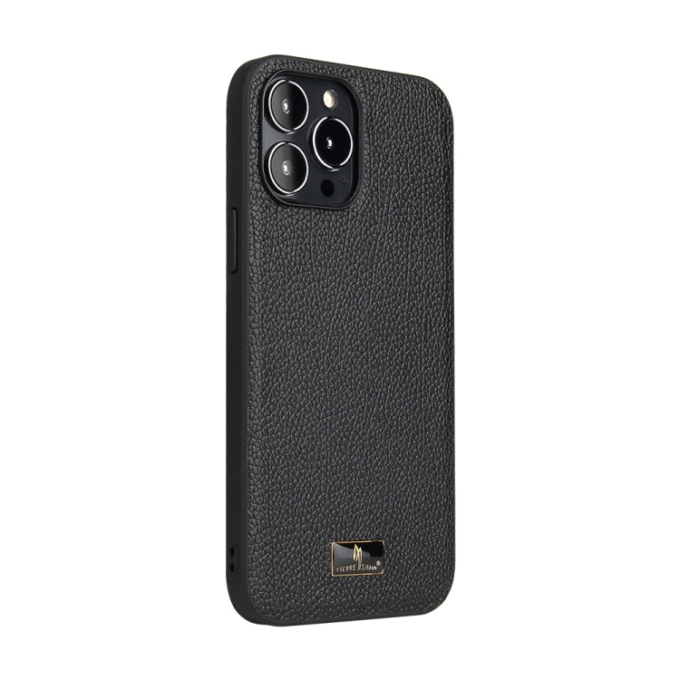 For iPhone 13 Pro Fierre Shann Leather Texture Phone Back Cover Case (Lychee Black) - iPhone 13 Pro Cases by FIERRE SHANN | Online Shopping UK | buy2fix