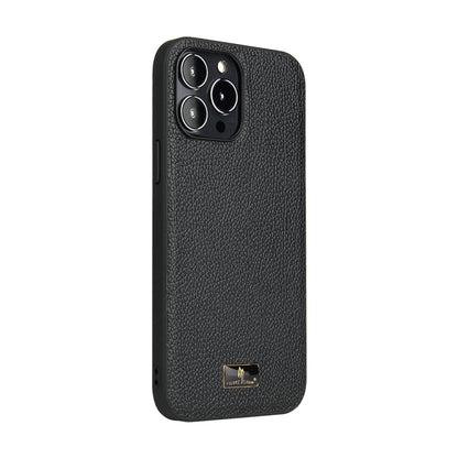 For iPhone 13 Pro Fierre Shann Leather Texture Phone Back Cover Case (Lychee Black) - iPhone 13 Pro Cases by FIERRE SHANN | Online Shopping UK | buy2fix