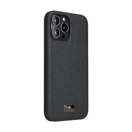For iPhone 13 Pro Fierre Shann Leather Texture Phone Back Cover Case (Lychee Black) - iPhone 13 Pro Cases by FIERRE SHANN | Online Shopping UK | buy2fix