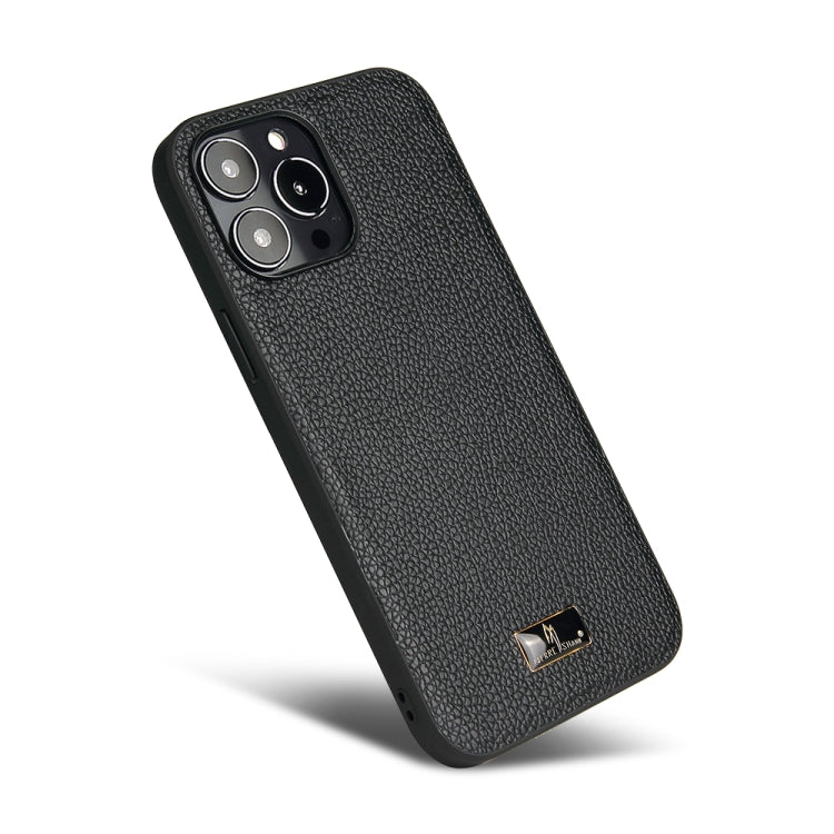 For iPhone 13 Pro Fierre Shann Leather Texture Phone Back Cover Case (Lychee Black) - iPhone 13 Pro Cases by FIERRE SHANN | Online Shopping UK | buy2fix