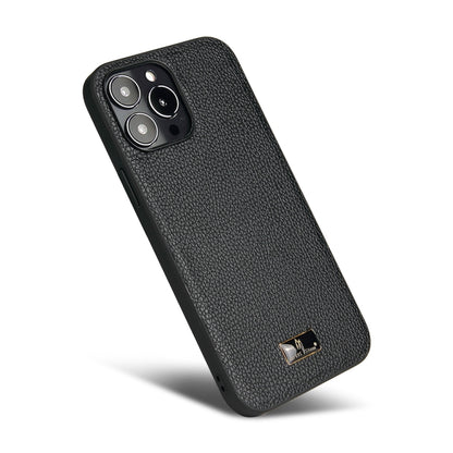 For iPhone 13 Pro Fierre Shann Leather Texture Phone Back Cover Case (Lychee Black) - iPhone 13 Pro Cases by FIERRE SHANN | Online Shopping UK | buy2fix