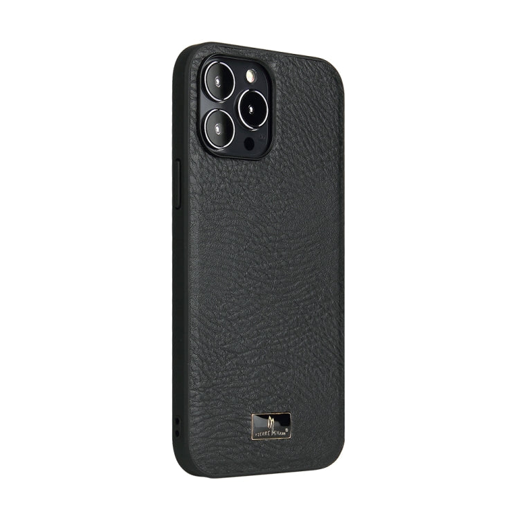 For iPhone 13 Pro Max Fierre Shann Leather Texture Phone Back Cover Case (Cowhide Black) - iPhone 13 Pro Max Cases by FIERRE SHANN | Online Shopping UK | buy2fix