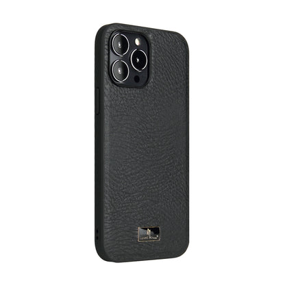 For iPhone 13 Pro Max Fierre Shann Leather Texture Phone Back Cover Case (Cowhide Black) - iPhone 13 Pro Max Cases by FIERRE SHANN | Online Shopping UK | buy2fix