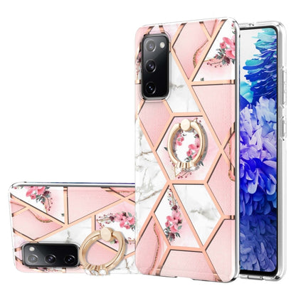 For Samsung Galaxy S20 FE / S20 Lite Electroplating Splicing Marble Flower Pattern TPU Shockproof Case with Rhinestone Ring Holder(Pink Flower) by buy2fix