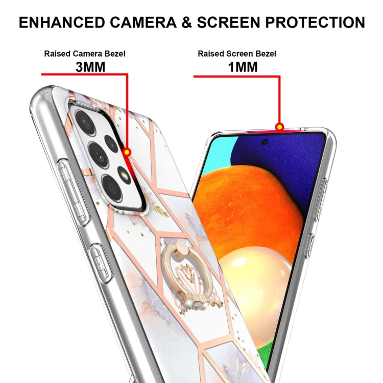 For Samsung Galaxy A52 5G / 4G Electroplating Splicing Marble Flower Pattern TPU Shockproof Case with Rhinestone Ring Holder(Imperial Crown) by buy2fix
