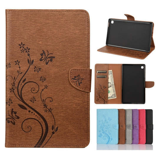 For Samsung Galaxy Tab A7 Lite / T220 Butterfly Flower Embossing Pattern Horizontal Flip Leather Case with Holder & Card Slots & Wallet(Brown) - Tab A7 Lite T220 / T225 by buy2fix | Online Shopping UK | buy2fix