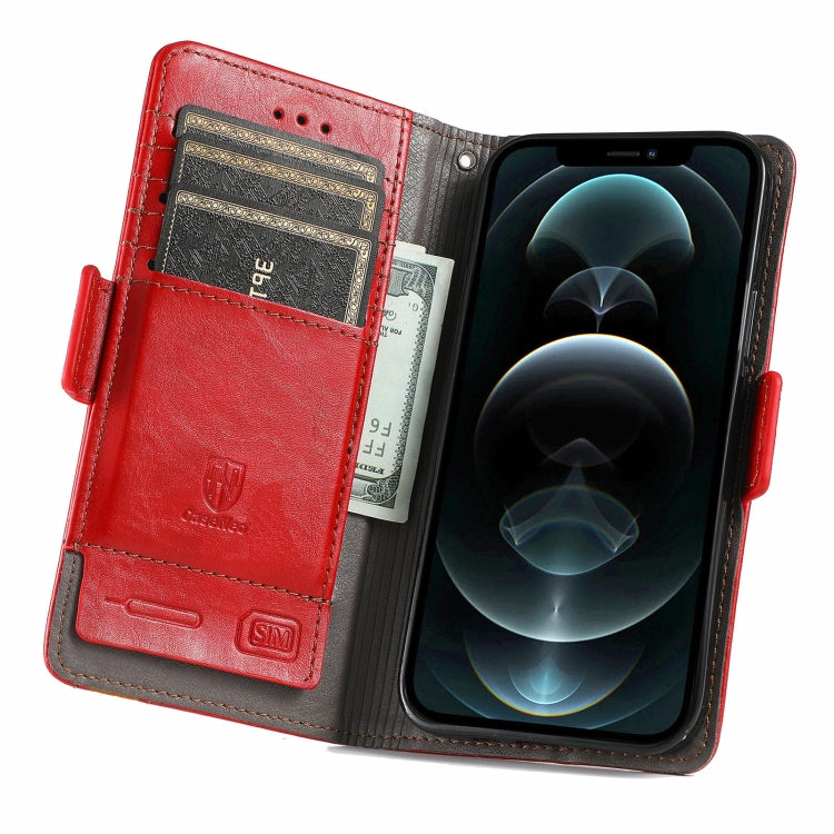 For iPhone 13 CaseNeo Business Splicing Dual Magnetic Buckle Horizontal Flip PU Leather Case with Holder & Card Slots & Wallet(Red) by buy2fix