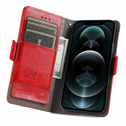 For iPhone 13 CaseNeo Business Splicing Dual Magnetic Buckle Horizontal Flip PU Leather Case with Holder & Card Slots & Wallet(Red) by buy2fix