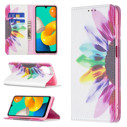 For Samsung Galaxy M32 Colored Drawing Pattern Invisible Magnetic Horizontal Flip PU Leather Case with Holder & Card Slots & Wallet(Sun Flower) by buy2fix