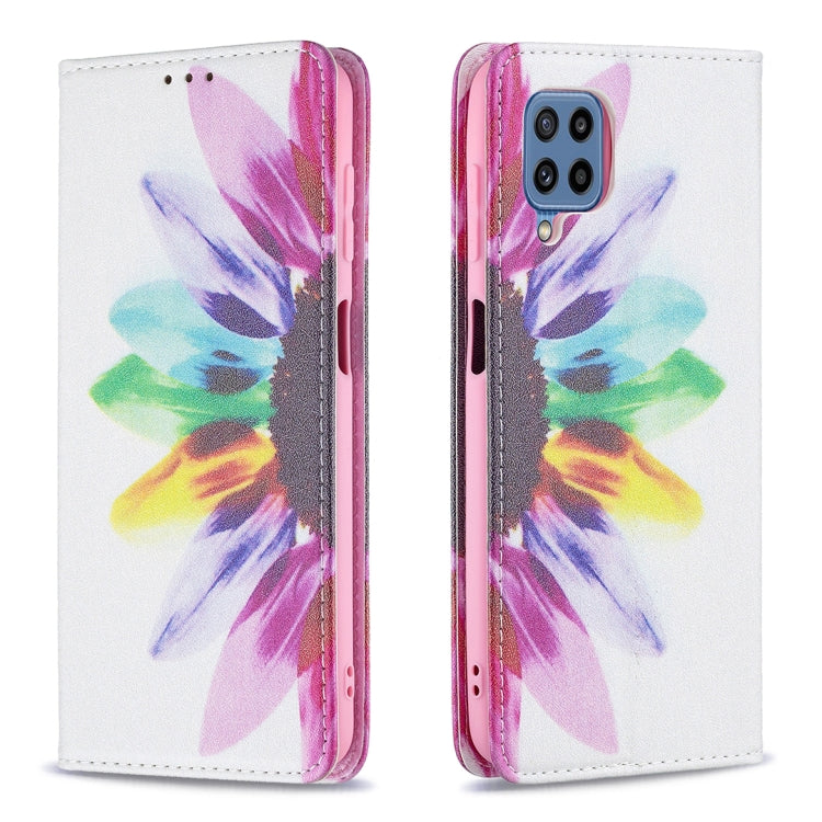 For Samsung Galaxy M32 Colored Drawing Pattern Invisible Magnetic Horizontal Flip PU Leather Case with Holder & Card Slots & Wallet(Sun Flower) by buy2fix