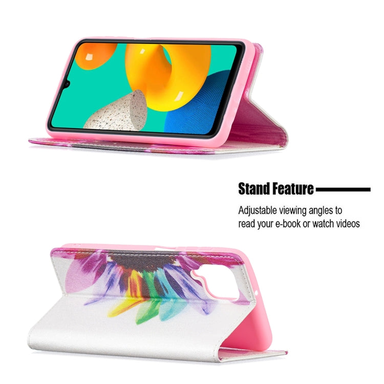 For Samsung Galaxy M32 Colored Drawing Pattern Invisible Magnetic Horizontal Flip PU Leather Case with Holder & Card Slots & Wallet(Sun Flower) by buy2fix
