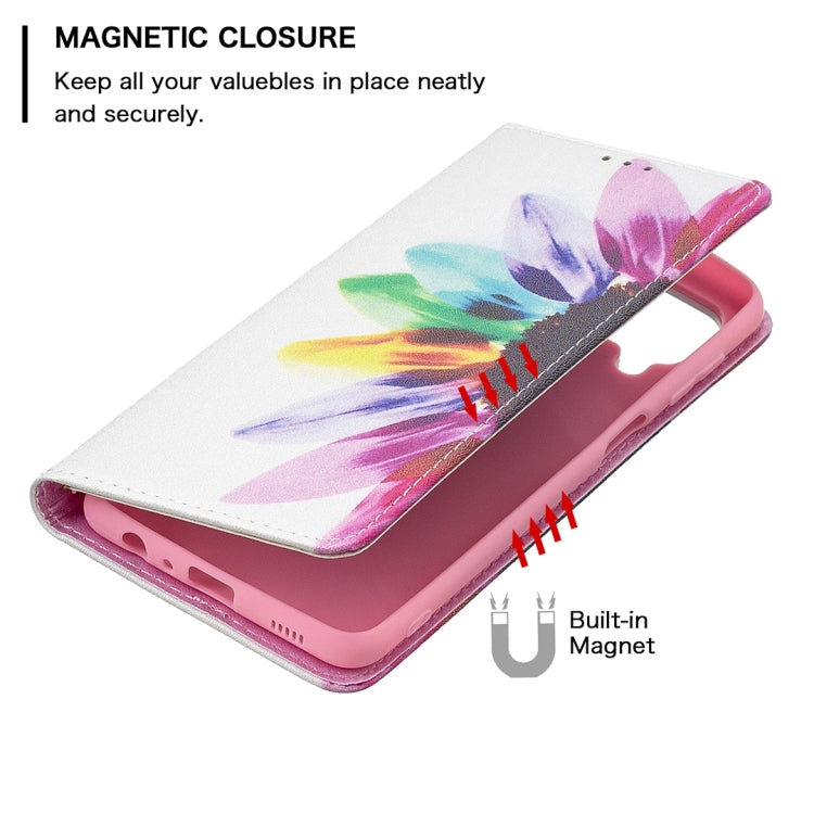 For Samsung Galaxy M32 Colored Drawing Pattern Invisible Magnetic Horizontal Flip PU Leather Case with Holder & Card Slots & Wallet(Sun Flower) by buy2fix