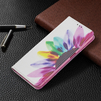 For Samsung Galaxy M32 Colored Drawing Pattern Invisible Magnetic Horizontal Flip PU Leather Case with Holder & Card Slots & Wallet(Sun Flower) by buy2fix