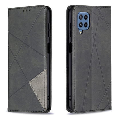 For Samsung Galaxy M32 Rhombus Texture Horizontal Flip Magnetic Leather Case with Holder & Card Slots(Black) by buy2fix