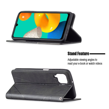 For Samsung Galaxy M32 Rhombus Texture Horizontal Flip Magnetic Leather Case with Holder & Card Slots(Black) by buy2fix