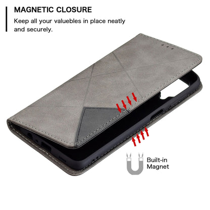 For Samsung Galaxy M32 Rhombus Texture Horizontal Flip Magnetic Leather Case with Holder & Card Slots(Grey) by buy2fix