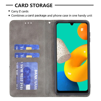 For Samsung Galaxy M32 Rhombus Texture Horizontal Flip Magnetic Leather Case with Holder & Card Slots(Grey) by buy2fix