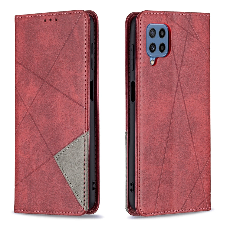 For Samsung Galaxy M32 Rhombus Texture Horizontal Flip Magnetic Leather Case with Holder & Card Slots(Red) by buy2fix