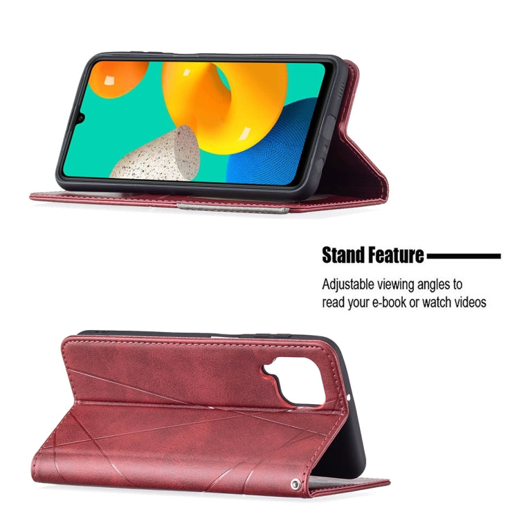 For Samsung Galaxy M32 Rhombus Texture Horizontal Flip Magnetic Leather Case with Holder & Card Slots(Red) by buy2fix