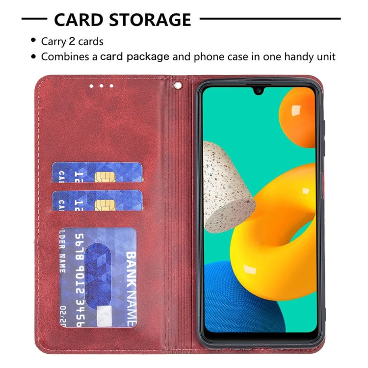 For Samsung Galaxy M32 Rhombus Texture Horizontal Flip Magnetic Leather Case with Holder & Card Slots(Red) by buy2fix
