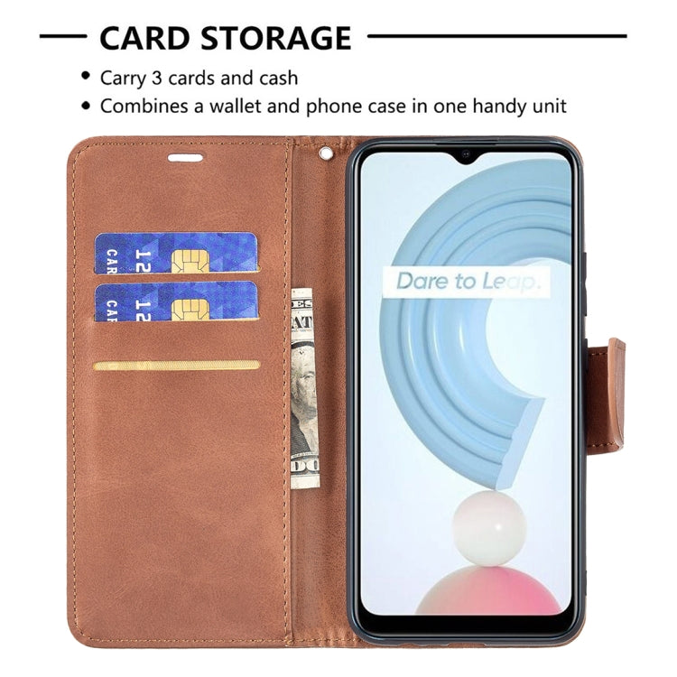 For OPPO Realme C21/C20 Retro Lambskin Texture Pure Color Horizontal Flip PU Leather Case with Holder & Card Slots & Wallet & Lanyard(Brown) - Realme Cases by buy2fix | Online Shopping UK | buy2fix