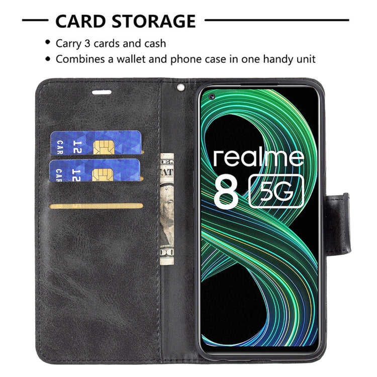 For OPPO Realme 8 5G/Realme V13 5G Retro Lambskin Texture Pure Color Horizontal Flip PU Leather Case with Holder & Card Slots & Wallet & Lanyard(Black) - Realme Cases by buy2fix | Online Shopping UK | buy2fix