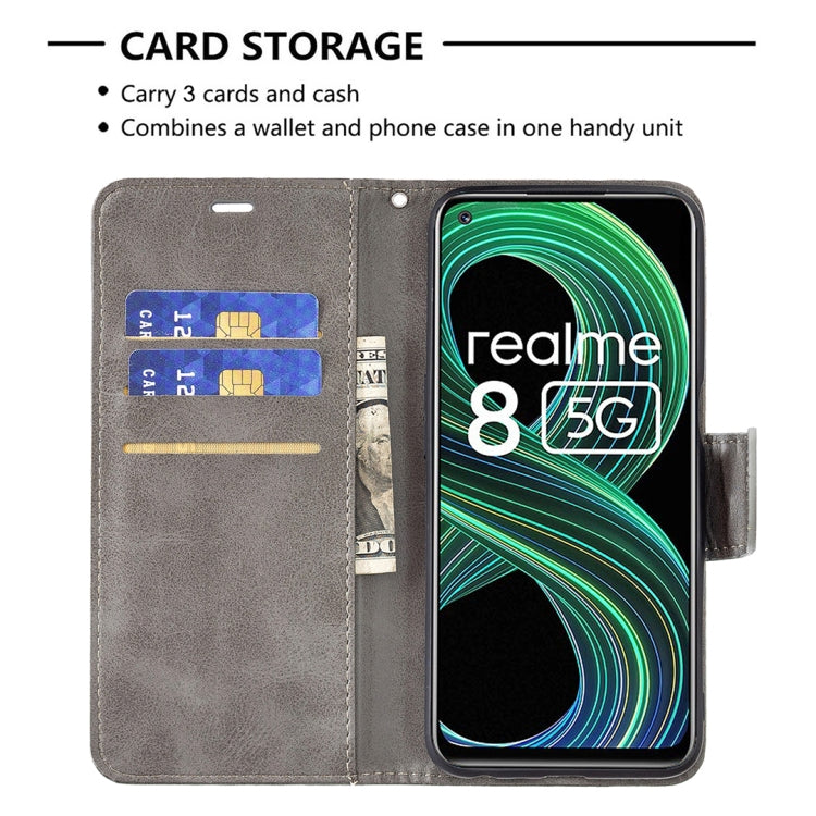 For OPPO Realme 8 5G/Realme V13 5G Retro Lambskin Texture Pure Color Horizontal Flip PU Leather Case with Holder & Card Slots & Wallet & Lanyard(Grey) - Realme Cases by buy2fix | Online Shopping UK | buy2fix