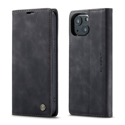 For iPhone 13 CaseMe-013 Multifunctional Retro Frosted Horizontal Flip Leather Case with Card Slot & Holder & Wallet(Black) by CaseMe
