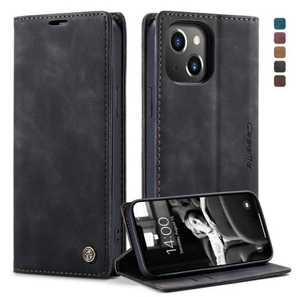 For iPhone 13 CaseMe-013 Multifunctional Retro Frosted Horizontal Flip Leather Case with Card Slot & Holder & Wallet(Black) by CaseMe