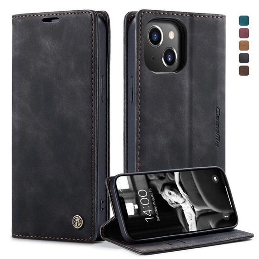 For iPhone 13 CaseMe-013 Multifunctional Retro Frosted Horizontal Flip Leather Case with Card Slot & Holder & Wallet(Black) by CaseMe
