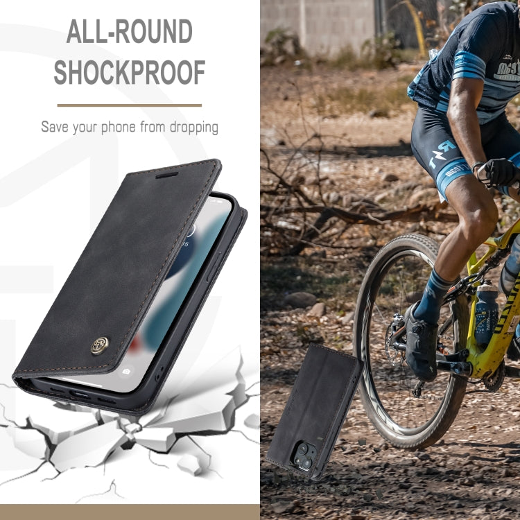 For iPhone 13 CaseMe-013 Multifunctional Retro Frosted Horizontal Flip Leather Case with Card Slot & Holder & Wallet(Black) by CaseMe