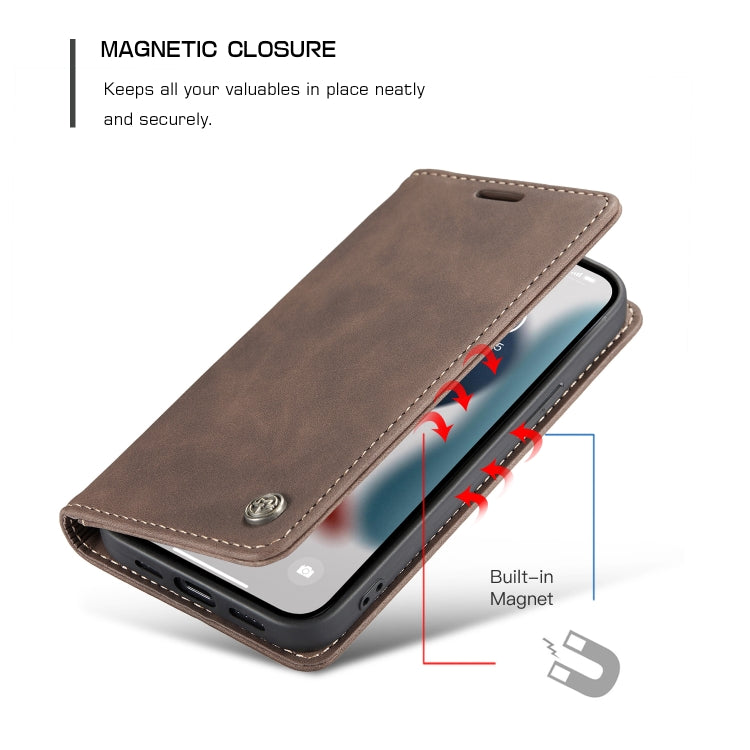 For iPhone 13 CaseMe-013 Multifunctional Retro Frosted Horizontal Flip Leather Case with Card Slot & Holder & Wallet(Coffee) by CaseMe