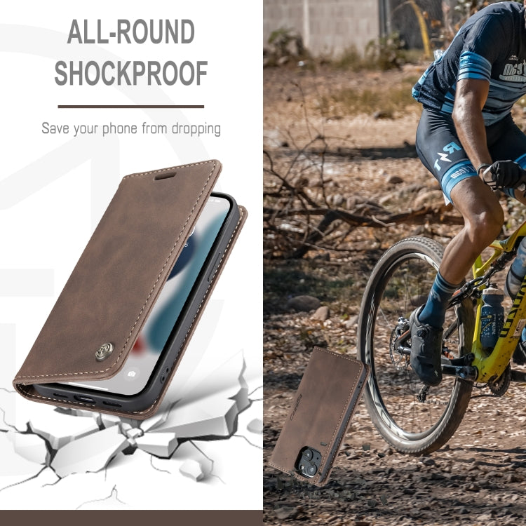 For iPhone 13 CaseMe-013 Multifunctional Retro Frosted Horizontal Flip Leather Case with Card Slot & Holder & Wallet(Coffee) by CaseMe