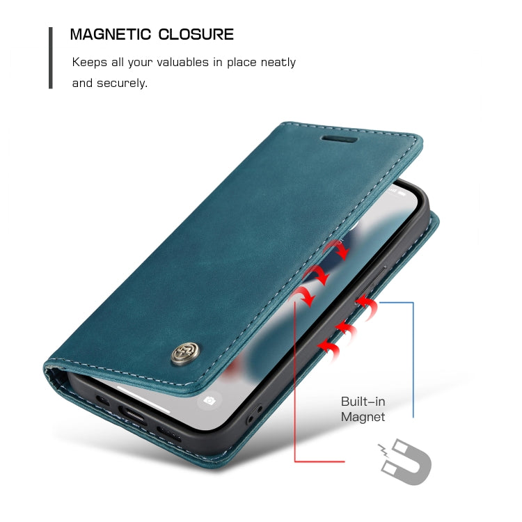 For iPhone 13 CaseMe-013 Multifunctional Retro Frosted Horizontal Flip Leather Case with Card Slot & Holder & Wallet(Blue) by CaseMe
