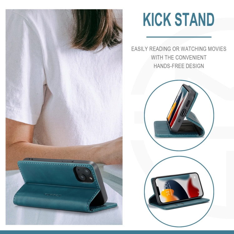 For iPhone 13 CaseMe-013 Multifunctional Retro Frosted Horizontal Flip Leather Case with Card Slot & Holder & Wallet(Blue) by CaseMe