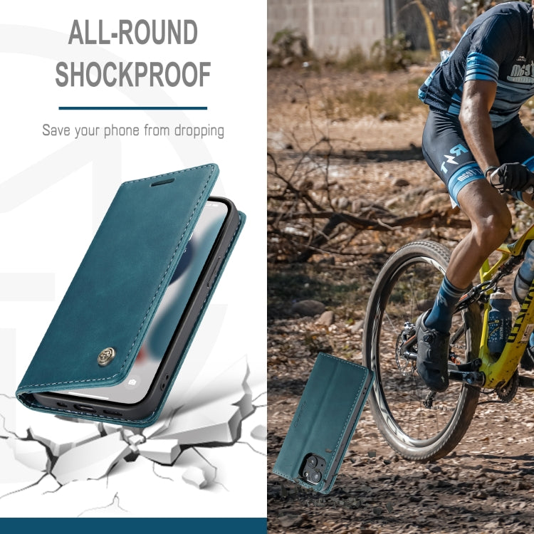 For iPhone 13 CaseMe-013 Multifunctional Retro Frosted Horizontal Flip Leather Case with Card Slot & Holder & Wallet(Blue) by CaseMe