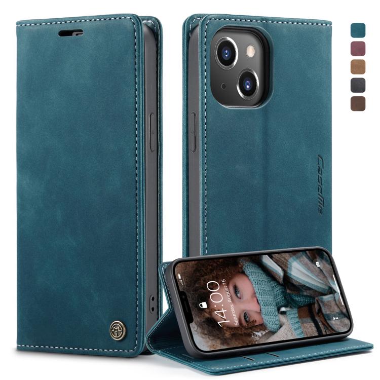 For iPhone 13 CaseMe-013 Multifunctional Retro Frosted Horizontal Flip Leather Case with Card Slot & Holder & Wallet(Blue) by CaseMe