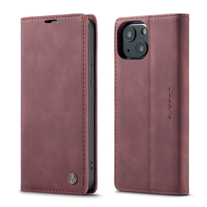 For iPhone 13 CaseMe-013 Multifunctional Retro Frosted Horizontal Flip Leather Case with Card Slot & Holder & Wallet(Wine Red) by CaseMe