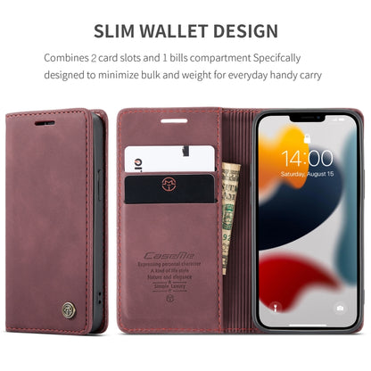 For iPhone 13 CaseMe-013 Multifunctional Retro Frosted Horizontal Flip Leather Case with Card Slot & Holder & Wallet(Wine Red) by CaseMe