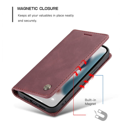 For iPhone 13 CaseMe-013 Multifunctional Retro Frosted Horizontal Flip Leather Case with Card Slot & Holder & Wallet(Wine Red) by CaseMe