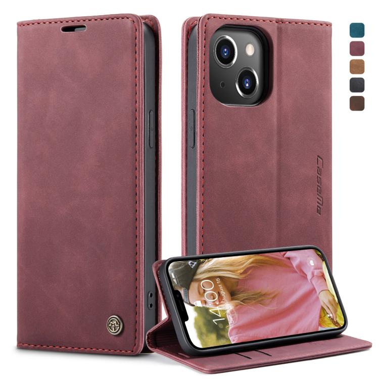 For iPhone 13 CaseMe-013 Multifunctional Retro Frosted Horizontal Flip Leather Case with Card Slot & Holder & Wallet(Wine Red) by CaseMe
