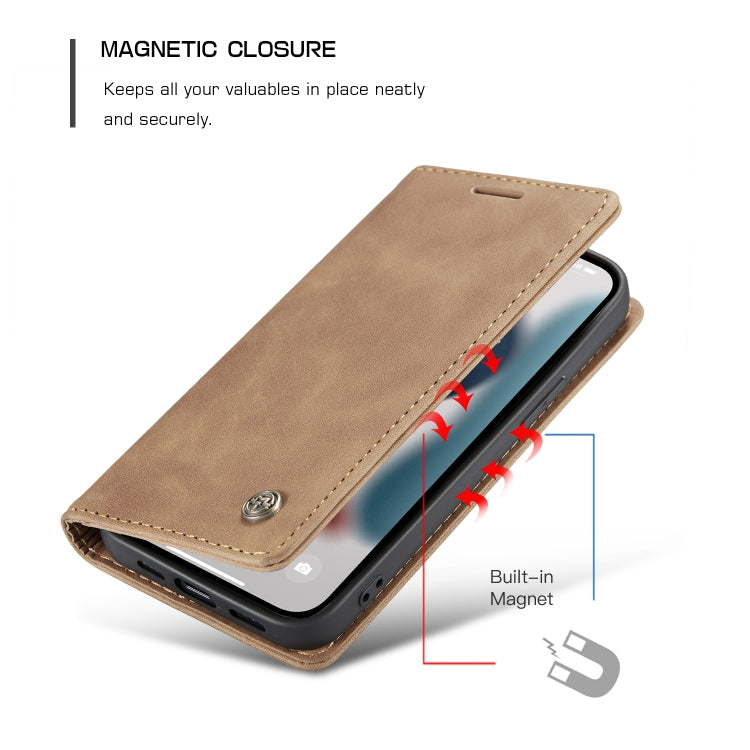 For iPhone 13 CaseMe-013 Multifunctional Retro Frosted Horizontal Flip Leather Case with Card Slot & Holder & Wallet(Brown) by CaseMe
