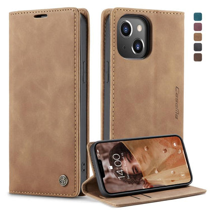 For iPhone 13 CaseMe-013 Multifunctional Retro Frosted Horizontal Flip Leather Case with Card Slot & Holder & Wallet(Brown) by CaseMe