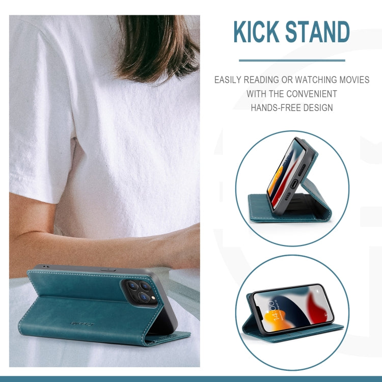 For iPhone 13 Pro CaseMe-013 Multifunctional Retro Frosted Horizontal Flip Leather Case with Card Slot & Holder & Wallet (Blue) by CaseMe